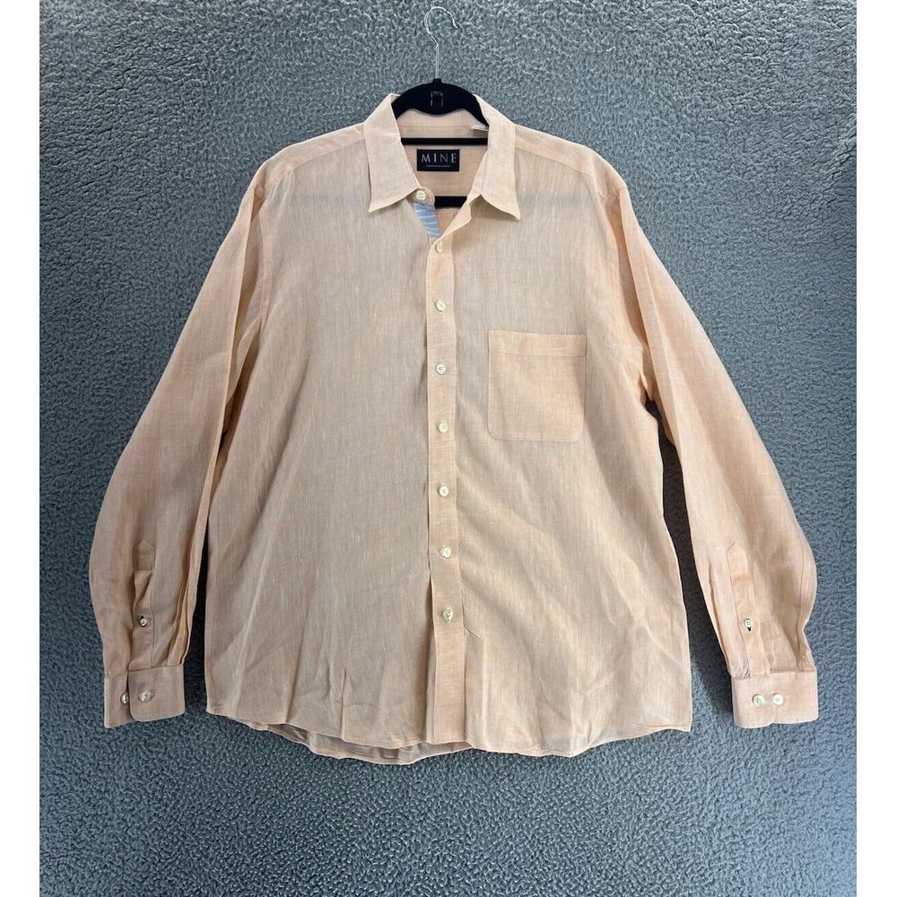 MINE 100%‎ Linen Long Sleeve Button Up Shirt Men's Large Beach Lounge Relaxed
